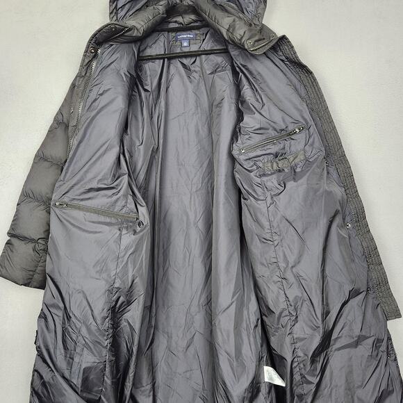 Lands End Goose Down Puffer Coat Large 14-16 Black Hooded Long Quilted Parka - Picture 10 of 13